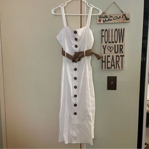 White Linen Midi Dress BNWT with Belt